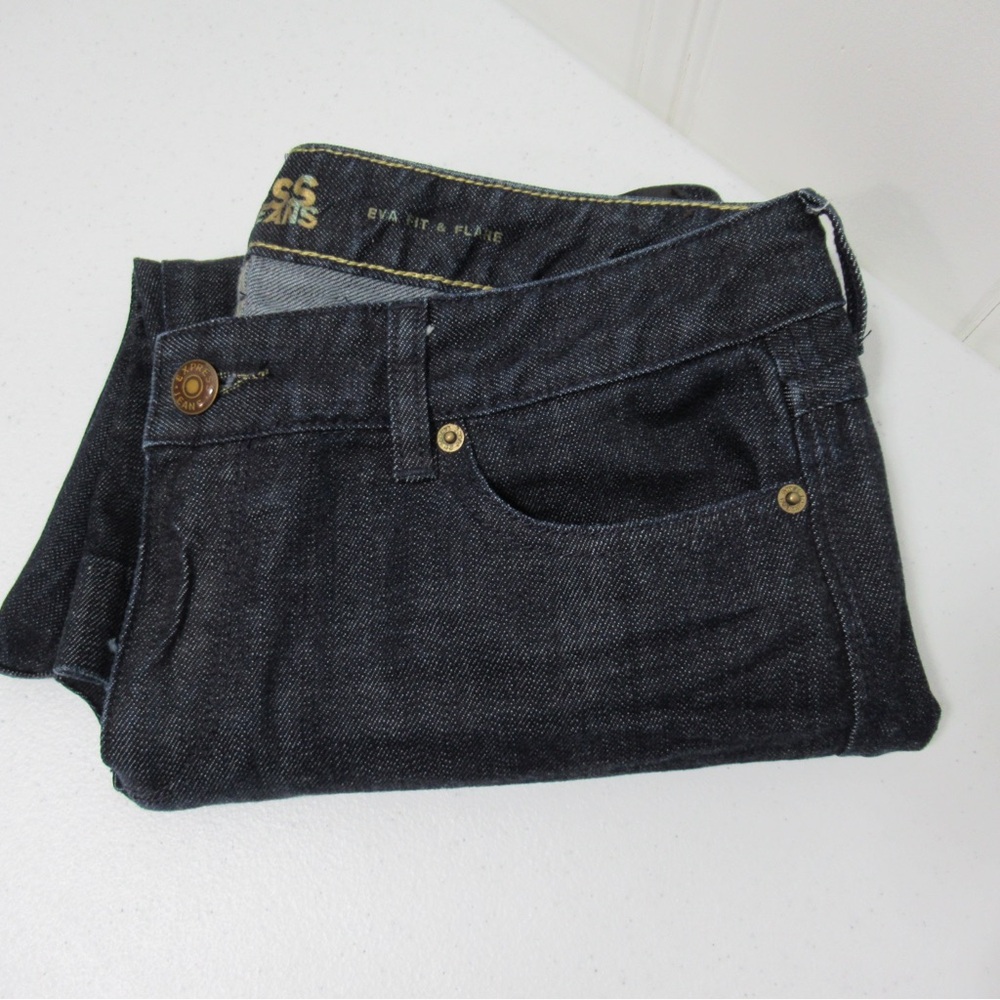 Express Dark Wash Eva Fit & Flare Wide-Leg Denim Jeans Size 10 Short - Picture 17 of 17